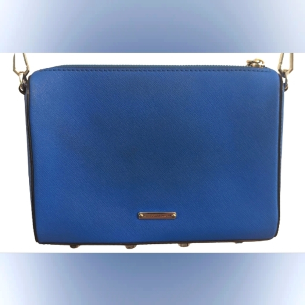 EUC 100% Genuine Leather beautiful blue removable strap back zip top zip closure